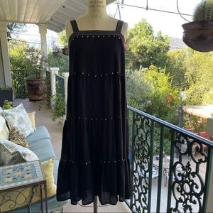 Made In India Black W/White Embroidered Embellishments 100% Cotton Dress Sz-M/L